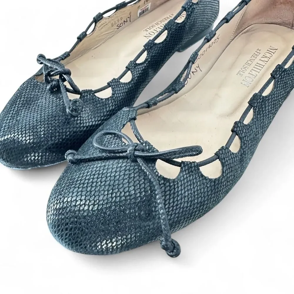 French Sole x Nicky Hilton, Charlott Black Viper Ballet Flats Size 8